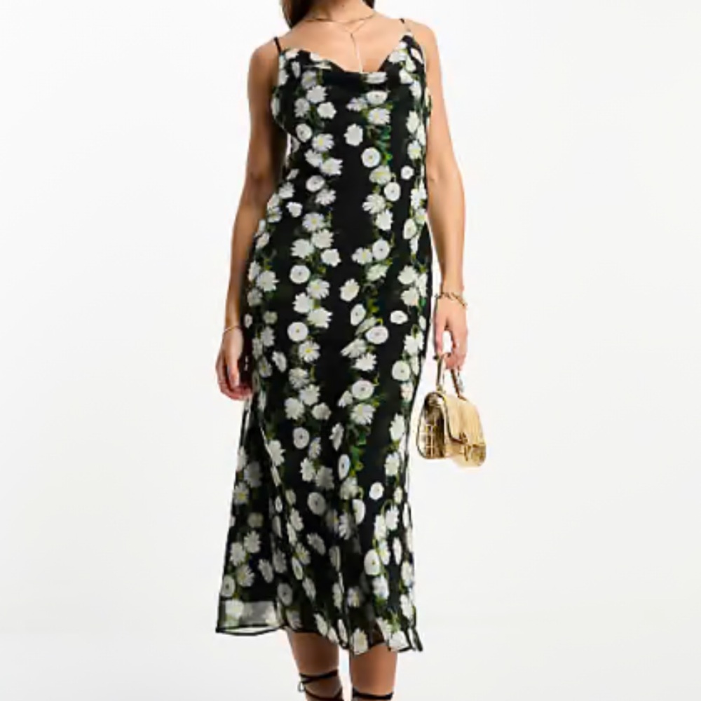ASOS Chiffon Cowl Neck Blurred Floral Midi Dress size 12